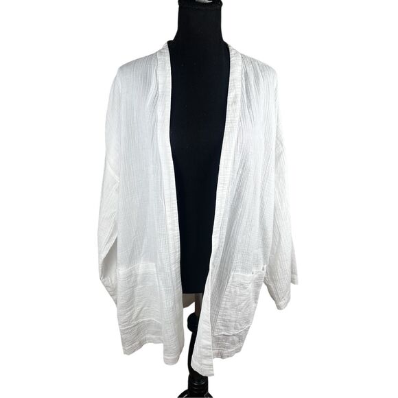 Eileen Fisher Jacket Womens Xl White Organic Cotton Gauze Kimono Open Front - Picture 1 of 7